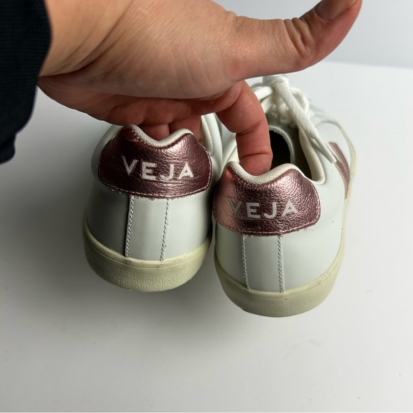 Veja White Sneakers with Pink Metallic Accents - Picture 4 of 9
